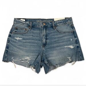 American Eagle Outfitters Distressed Blue High‎ Rise 90s Boyfriend Denim Shorts